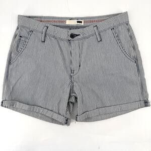 Levi's Womens Conductor Stripe Cuffed Shorts Size 28 100% Cotton Blue White